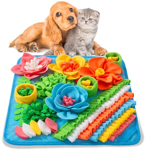 Oliumt Snuffle Mat for Dogs, Sniff Mat Slow Feeding Mat for Small Pets Cats, Rabbits - Help Stress Relief and Training - Stimulate Your Pet's Foraging Skills! (Blue)