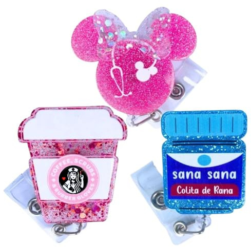 3 PC Nurse Badge Reel Cute Funny Pink Name Tag ID Clip Retractable Holder for Nurses Medical Assistant Accessories Pharmacy Nursing Student RN CNA ER Hospital Work Bulk Gifts Essentials