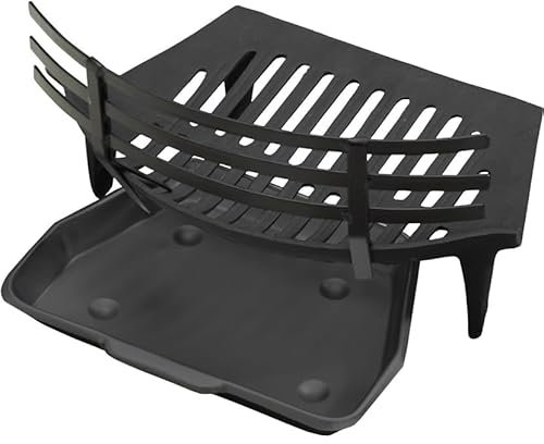 16 Cast Iron Fireside Coal Log Grate with Clip on Coal Saver & Black Ash Pan - Perfect Fireplace Set