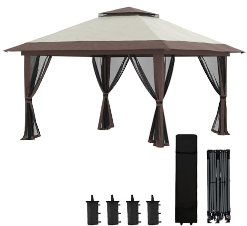 Outsunny Carpa Plegable Pop-up 4x4x2,8 m Altura Ajustable Beige