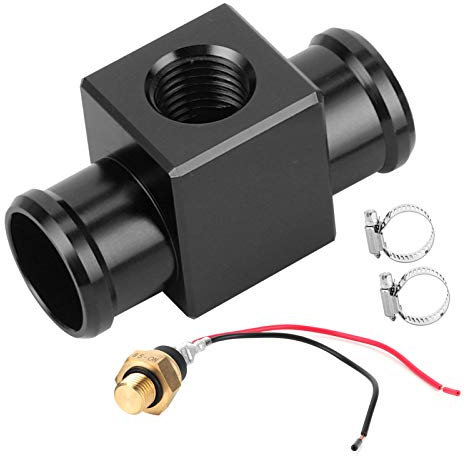 ANKROYU Adaptador De Manguera De Radiador, Interruptor De Temperatura Del Agua Del Termostato De Aluminio CNC, Sensor De Temperatura Del Ventilador Del Radiador para Motos(Negro)