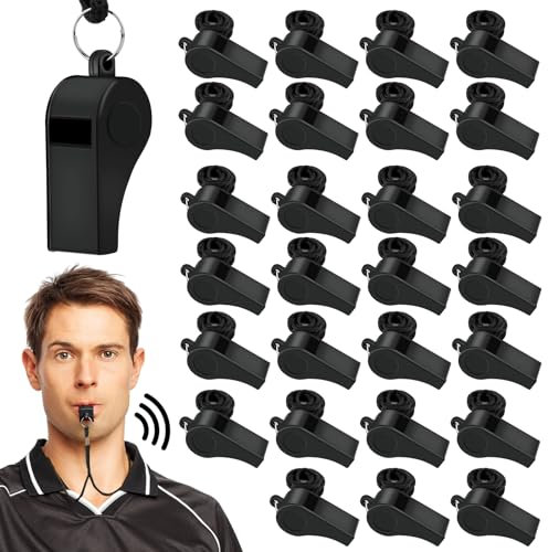Mototo 100PCS Plastic Coach Whistle with Lanyard Loud Crisp Sound Sports Referee Whistle Bulk for Adults Coaches Referees Teachers Officials Polices Outdoor Basketball Volleyball Soccer, Black