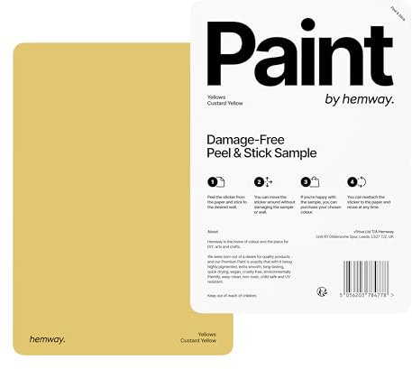 Hemway - Peel & Stick Sample for Our Premium Chalk Paint - Custard Yellow | A5 Damage-Free, Accurate Colour Swatch | Easily Test Our Chalky Matt Shabby Chic Finishes for Interior Furniture & Walls