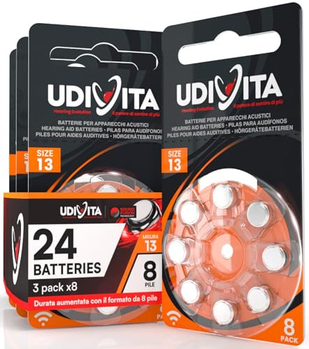 24 Pilas para Audífonos Tamaño 13 Udivita PR48 (Naranja) Zinc-Aire Hearing Evolution con Tecnología Phono Pulse - 3 Blísteres de 8 Pilas