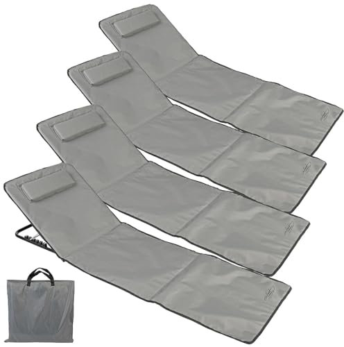 infactory Bodenliege: 4er Set Faltbare Strandliege m. verstellb. Rückenlehne, anthrazit (zusammenklappbare Liege, Garten-Relax-Liege, Luftmatratze)