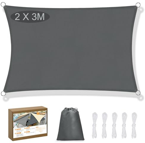 2x3m Sonnensegel Wasserdicht Rechteck Sonnensegel Mit Ösen Segeltuch Regenschutz Terrasse 95% Uv Schutz Und Klein Für Höfe Terrassen Gärten Schwimmbäder Camping