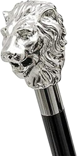 RIYEX Walking Hand Cane Stick Designer Handmade Walking Stick for Men & Women Solid Metal and Natural Wood (Silver Lion Head)