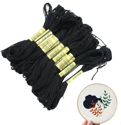 Hilos de Bordar, Hilos Punto de Cruz Herramientas Negro y Blanco,Set de 24 Hilos de Bordado Negros, Resistente y Duradero, Ideal para Bordado, Cruces y Manualidades, 8 Metros por Hilo