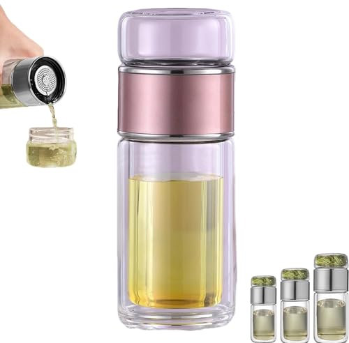 Infusifie teinfusifie, tesil kopp, 3-i-1 smart tebryggare för lösa blad tebryggare, dubbelskiktat glas tesil flaska (rosa, 280 m)