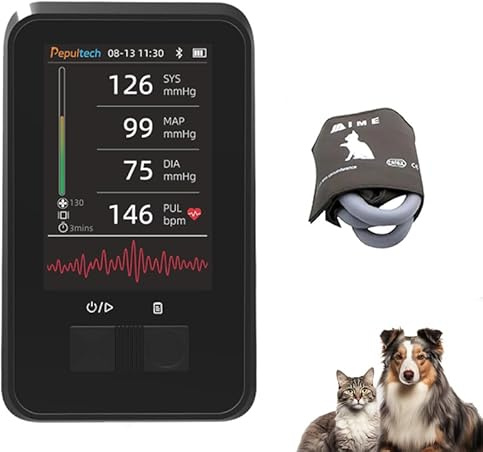 Pepultech Monitor Automatico Veterinario per la Pressione Sanguigna Pepultech per Gatti e Cani, Monitor BP Ricaricabile per Animali con Display da 3,5 Pollici, Memoria per 1000 Dati (1 x polsino)