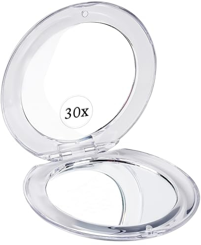 Mirrorvana Pequeño espejo de bolsillo con aumento de 30 aumentos, mini espejo compacto, espejo plegable, espejo de viaje plegable, pequeño y compacto 30 x para viajes