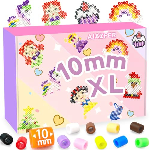 10MM Perline da Stirare, Kit Colorato Perline a Fusione con Pegboard Accessori,Set Gioco Creativo Fai Da Te Regali Compleanno Natalizio per Bambini di 5+ Anni