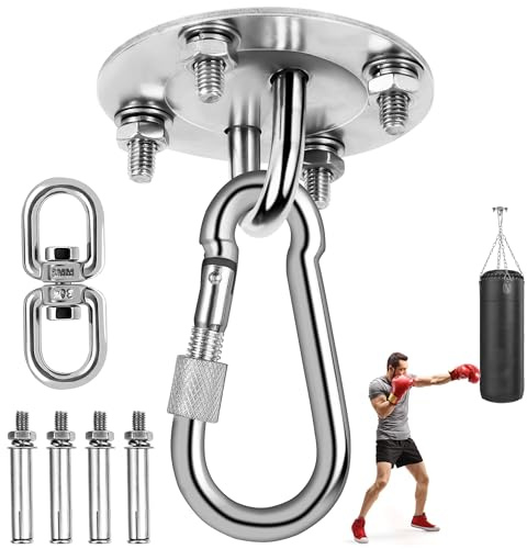 BASVII 2 Pezzi Gancio da Soffitto, Staffa da Soffitto per Sacco da Boxe in Acciaio Inossidabile Fino a 400 kg, Ganci da Soffitto con Anello M8, 360° Rotazione Ganci da Soffitto per Sacco da Boxe, Yoga