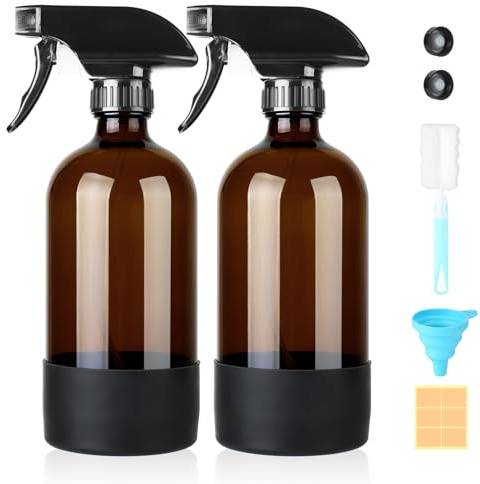 Furuising 2 Pezzi Spruzzino per Piante da 480ml, Spruzzini Nebulizzatori Vuoti, Bottiglia Spray con Spruzzatore Regolabile, Pompe, Coperchi, Manicotto, Imbotti, Etichette per Pulizia, Piante, Capelli