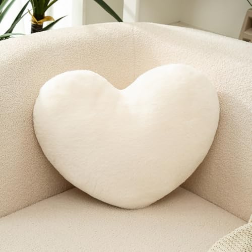 JPORSHU Soft Heart Shaped Throw Pillow - Plush Faux Fur Decorative Cushion for Bed, Sofa & Room Decor for Women, Girls, Kids (10x13 (White)
