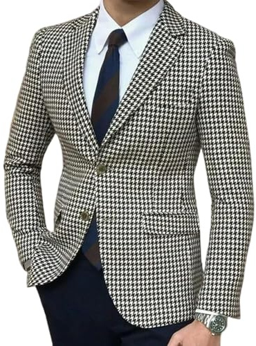 NYSDM - Trajes de pata de gallo para hombre, conjunto de 2 piezas con solapa con muescas o blazer individual, traje de tweed, conjunto de esmoquin para boda, negocios, para hombre, Blazer Negro, L