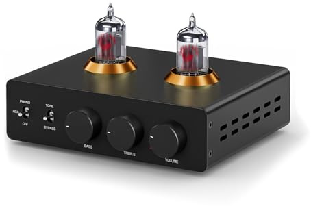 THYXGS Amplificador De Fono a Válvulas De Vinilo HiFi, Preamplificador Audiófilo, Válvula ECC83, Estéreo I/D, Entrada Phono/RCA MM, Salida RCA/XLR, con Tecnología HPF, para Audio Doméstico
