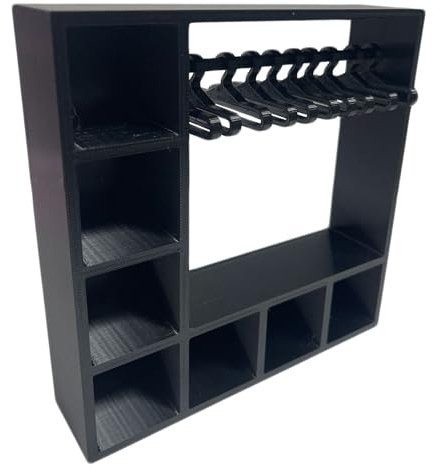 Puppenkleiderschrank, 15,5 x 15,5 x 4 cm, Zubehöraufbewahrung, Puppenhaus-Möbel mit 10 Kleiderbügeln, 3D-gedruckter Display-Organizer, für Barbie-Puppenkleidung, Schuhe, Hut-Kollektion (schwarz)