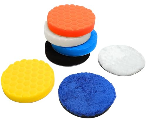 Juego de 7 almohadillas de pulido para coche 125 mm con esponja de pulido y microfibra esponjas codificadas por colores para el tratamiento del coche y el cuidado de la pintura