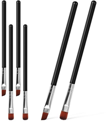 NULYLU Set de 6 Pinceles para Cejas de Mujer Mango Cómodo, 3 de Punta Plana y 3 de Punta Angular, Ideales para Maquillaje de Ojos Profesional Fibra y Plástico