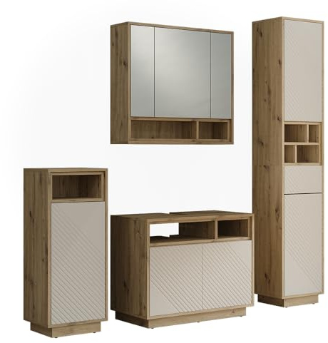 Vicco badrumsmöbelset Beatrice, Kaschmir/Hantverks ek, 80 cm