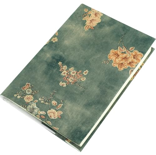 LIFKOME Couverture de livre A5 en coton estampé doré sangle réglable protège-livre réutilisable pour étudiants et enseignants, étui pour cahier manuel agenda dossier, motif floral, tissu
