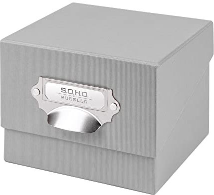 Rössler SOHO Foto Aufbewahrungsbox | Fotobox Aufbewahrungsbox mit Deckel | Organizer Box | Visitenkarten Aufbewahrung | Boxen Aufbewahrung | Storage Boxes | 17x15x13 cm | 1 Stück | Farbe: Grau | Stone