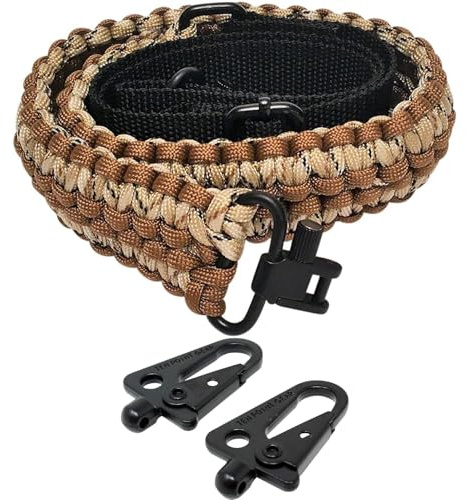 Ten Point Gear Extra Wide Gun Sling Paracord 550 Adjustable w/Swivels (Multiple Color Options) (Brown & Tan Camo)
