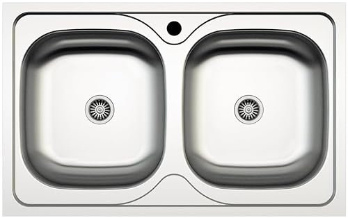 MABEL Lavello Cucina 2 Vasche Lavandino Cucina Lavello Incasso Acciaio Inox 201 con Finitura Spazzolata Facile da Pulire Lavabo Cucina Profondità Vasche 16 cm - L 86 cm x P 50 cm