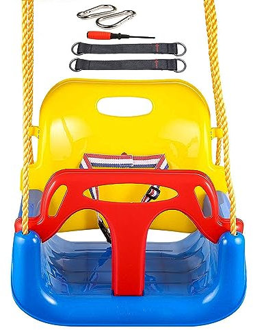 IMMEK Babyschaukel 3 in 1 Babysitz verstellbar und mitwachsend Schaukelsitz Gartenschaukel für Baby und Kinder mit Rückenlehne und Anschnallgurt belastbar bis 200kg Blau Indoor Outdoor