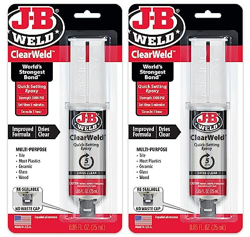 J-B Weld ClearWeld 5 Minute Epoxy, Clear, Syringe, 2 Pack, 50112-2