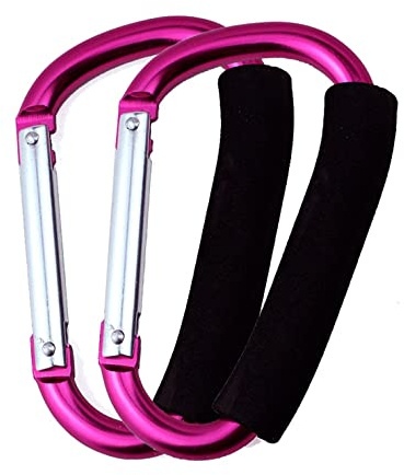 Ganchos para cochecito de bebé, 2 mosquetones para colgar bolsos, bolsas de pañales, bolsas de la compra. Clip para sistemas de viaje individual/doble, asientos de coche y pantalones deportivos (rojo