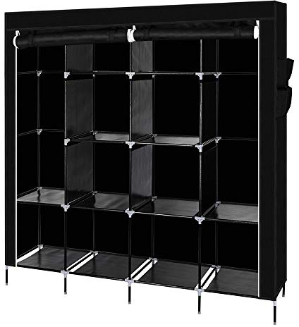 Outvita Armoire de Rangement Penderie Tissu Armoire Chambre Portable pour Chambre D'adulte avec Housse 12 Couches - 169,5x44x181,5cm, Noir, (HOK001)
