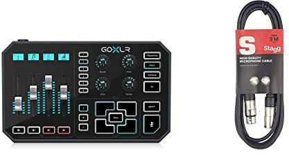 TC Helicon GoXLR 4-Channel USB Audio Mixer with Motorized Faders, Sound Board, Vocal Effects & Stagg SMC3 3m Black XLR Mic Cable