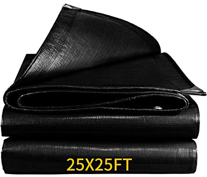 Coocure 25X25FT Reinforced PE Pond Liner, 28Mil Thickness Pond Liners for Outdoor Ponds, Hemmed Edge with Buttonholes Liners for KOI/Fish, Duck Pond and Waterscape.