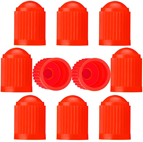 TCPENG® 10PCS Tyre Valve Caps, with O Rubber Seal Ring, Universal Stem Covers for SUV, Cars, Bike, Motorcycles, Trucks, Heavy-Duty, Airtight Seal, Screw-On, Easy to Operation (10 Pack Red)