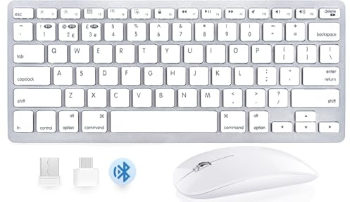 Trådlöst tangentbord och mus för Mac, Bluetooth uppladdningsbart tangentbord och mus kompatibel med Apple Macbook iMac iPad (silver)