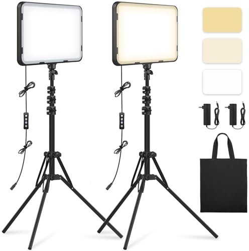 Paquete de 2 Luz LED de Vídeo con Tripode 160cm/63'', Obeamiu 20W Foco de Luz 2500-8500K Focos Fotografia de Luz LED para Fotografía, Maquillaje, Youtube, Vídeo Fotográfico, Transmisión de Juegos