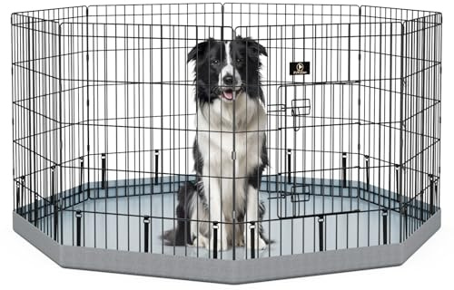 PJYuCien Dog Playpen, 8 Panels 30’’H Dog Pens Indoor with Bottom Pad, Metal Foldable Pet Puppy Exercise Fence Crate Kennel, Better for Small Animals,Grey