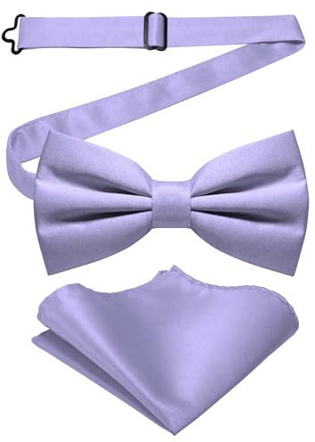 JEMYGINS Set di papillon bifold opaco solido da uomo con fazzoletto, Colore: lilla., M