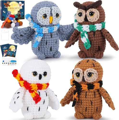 Learning Crochet Kit For Beginners With Video Tutorials Starter Crochet Animal Kit Owls Knitting Kit Complete Crochet Learn To Crochet Starter Kit Animal Set Beginners Knitting Learning Kits 4pcs