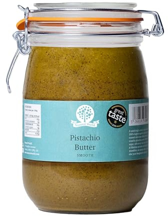 Nutural World - Smooth Pistachio Nut Butter (1kg) ***Reusable Glass Jar*** Great Taste Award Winner - 100% Pure - Single Ingredient