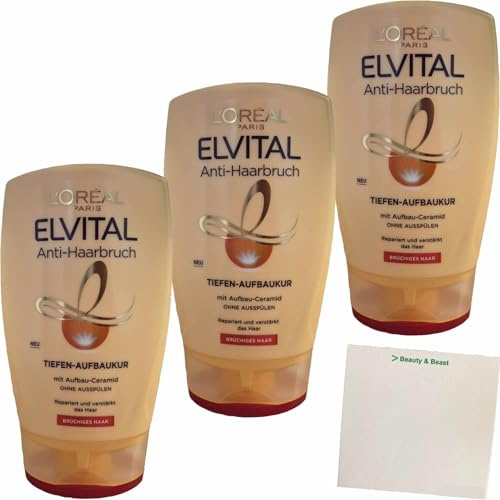 usy Bundle für L'oreal Paris Elvital Anti-Haarbruch Tiefen-Aufbaukur 3er Pack (3x125ml Flasche) + usy Block