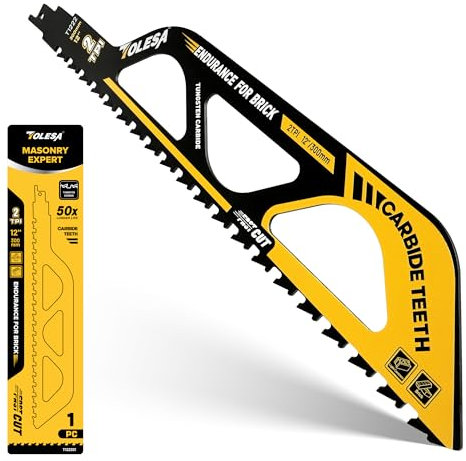 TOLESA Säbelsägeblatt stein 300mm, Hartmetall säbelsägeblätter für Porenbeton, Ziegel, Zementplatten und Hohlziegel, Professional Sägeblätter Säbelsäge