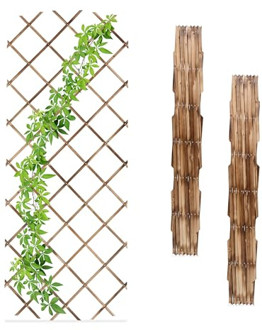 Relaxdays Guías Plantas Trepadoras, Set 3, Celosías Extensibles, Enrejado Enredaderas Pared, 180x90 cm, Madera, Flameado