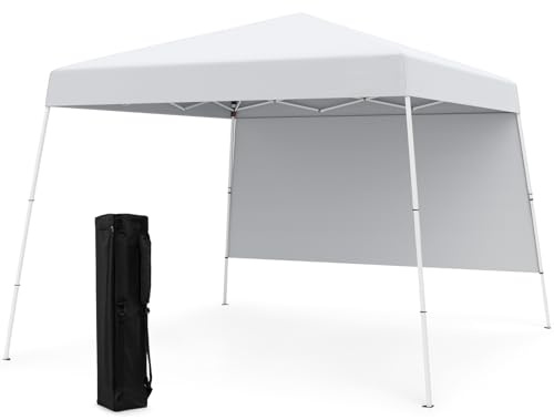 COSTWAY Pop up paviljong 3 x 3 m, vikbar paviljong med 1 sidovägg och bärbar ryggsäck och 4 markankare, utomhusträdgårdstält, vattentätt och solskydd, trädgårdspaviljong, festtält för trädgård, fest