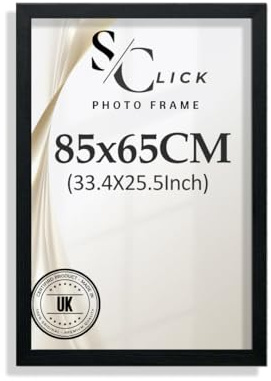 SCLICK 85x65cm Poster Frame Handmade Black Photo Frame with HD Perspex and Hanging Hooks Wall Mounted Display Painting, Certificates, Jigsaw, Puzzle and Favourite Memories (33x25inch)