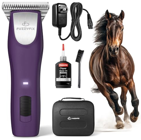FuzzyFix Professional Horse Clippers Cordless Low Noise, Detachable Wide Blade 2 Speed Grooming Clippers Kit for Thick Coat Long Hair, Heavy Duty Electric Horse Trimmer for Livestock Dogs Cats