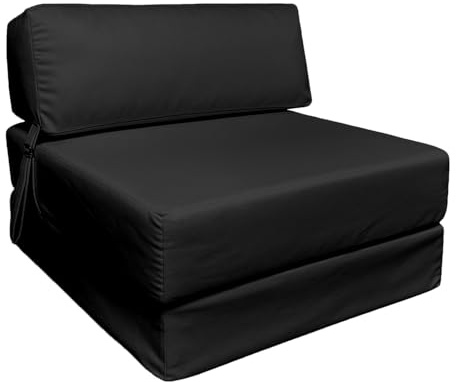 Sapphire Collection Z bed Cube Foldable Futon Mattress with Back Support, Waterproof Chair & Sleepover Bed for Indoor & Outdoor, Soft & Comfy Plain Futon Set (Black, 165cmX58.5cmX14cm)