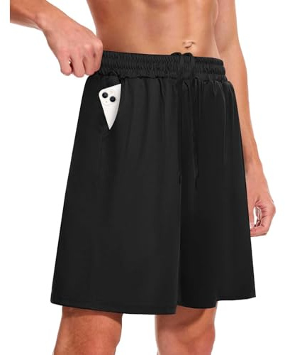 InfiniZer Mens Gym Shorts with Pockets Breathable Sports Quick Dry Shorts Lightweight Running Short for Athletic Basketball Football Fitness (UK M, Black)